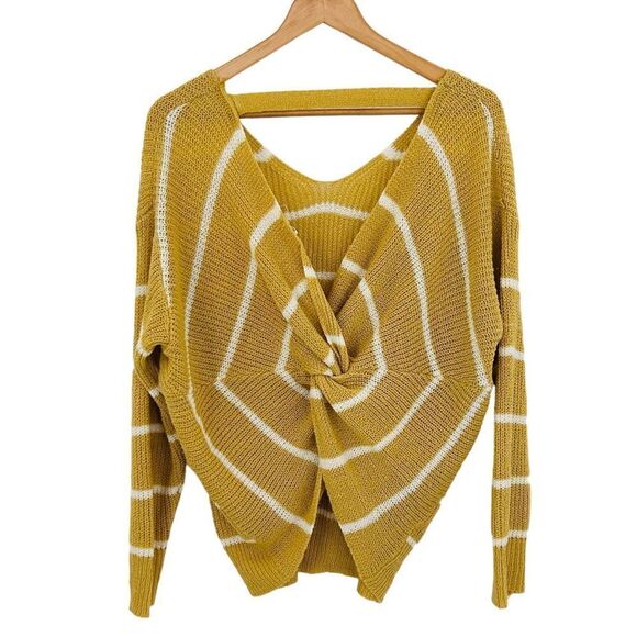 Debut yellow and white stripe knit twist back sweater medium/large - Picture 2 of 5
